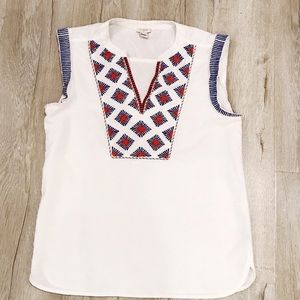 J. Crew Linen Embroidered Tank Top Size 0